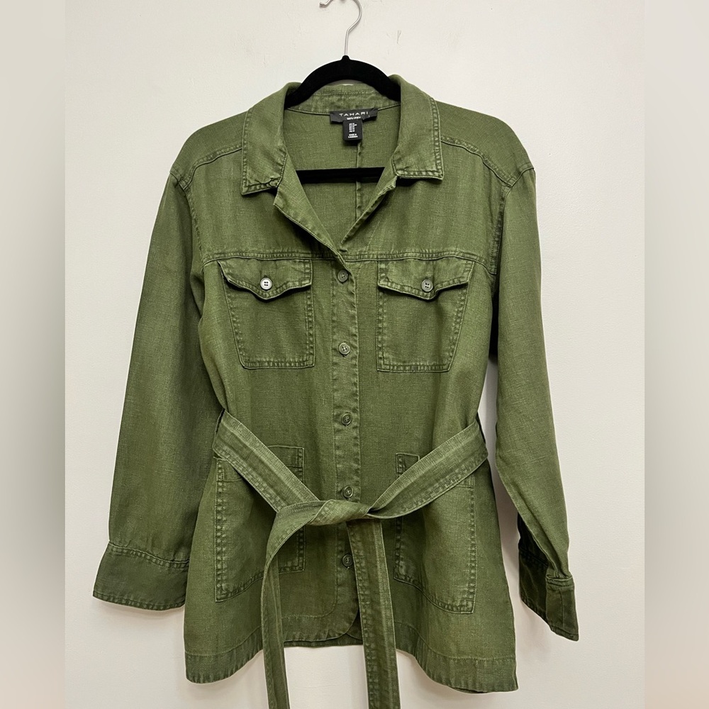 Tahari Linen Military Utility Jacket, Size Medium